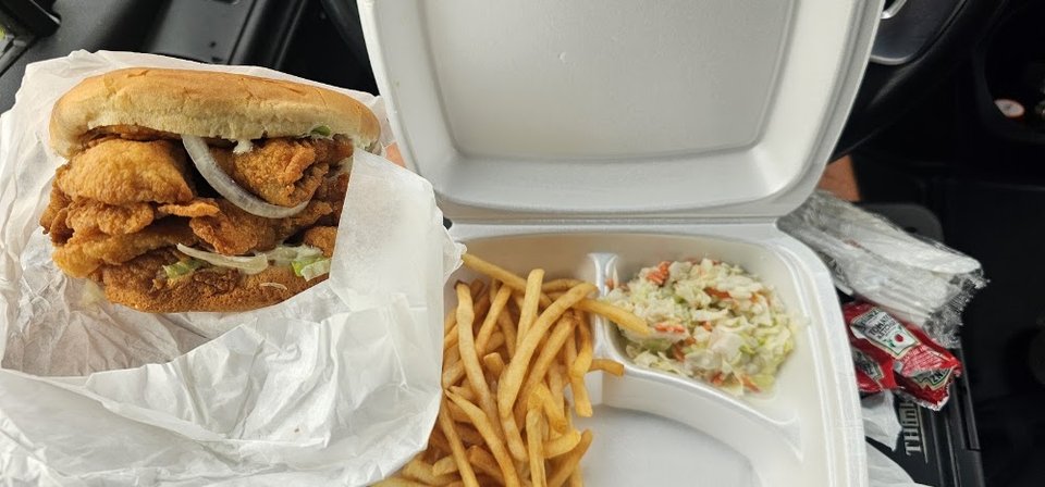 Fish Sandwich Coleslaw and Fries